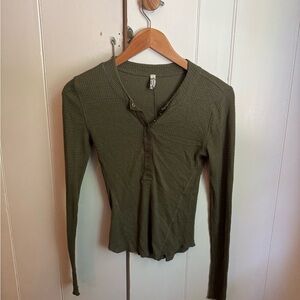 Free People Olive Long Sleeve Henley Top